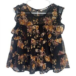 Miami Black and Yellow Sleeveless Ruffled Blouse